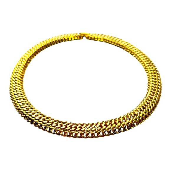 Monet Signed Woven Gold Necklace Gold Choker Necklace .5” x 17” - Picture 8 of 8